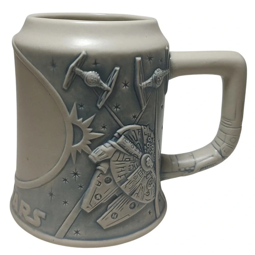 Star Wars Beer Stein Mug Cup‎ Millennium Falcon Raised Ship Blue and White 1995
